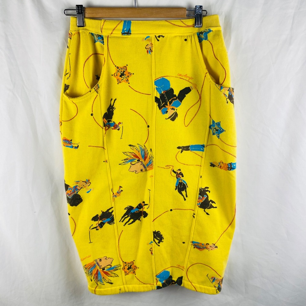 Vintage Beverly Hills Polo‎ Club Kitschy Retro Cowboy Print Pencil Skirt Small